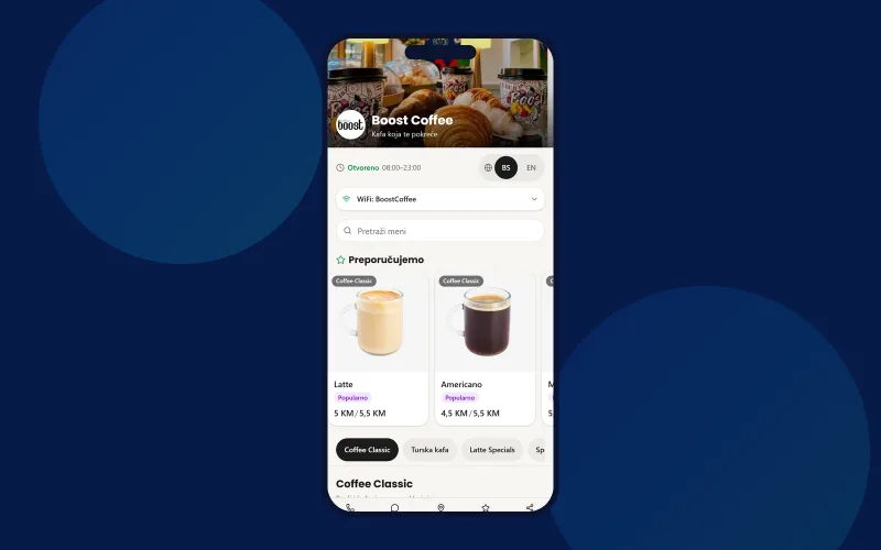 Boost Coffee — QR Meni slika projekta